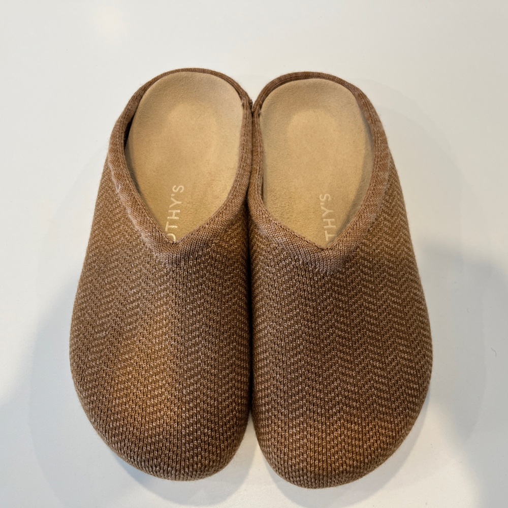 Rothy’s women’s wool clogs in teak herringbone.